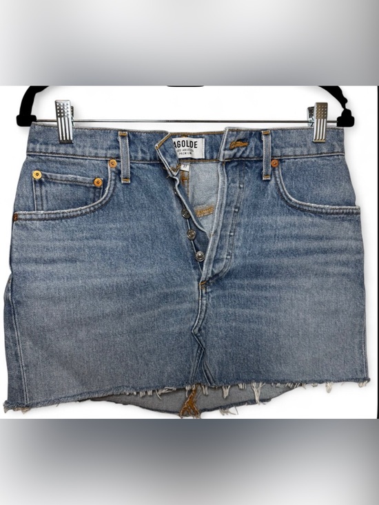 Agolde Dresses & Skirts - AGOLDE Quinn High Rise Mini Skirt Light Indigo Denim Raw Hem Button Fly